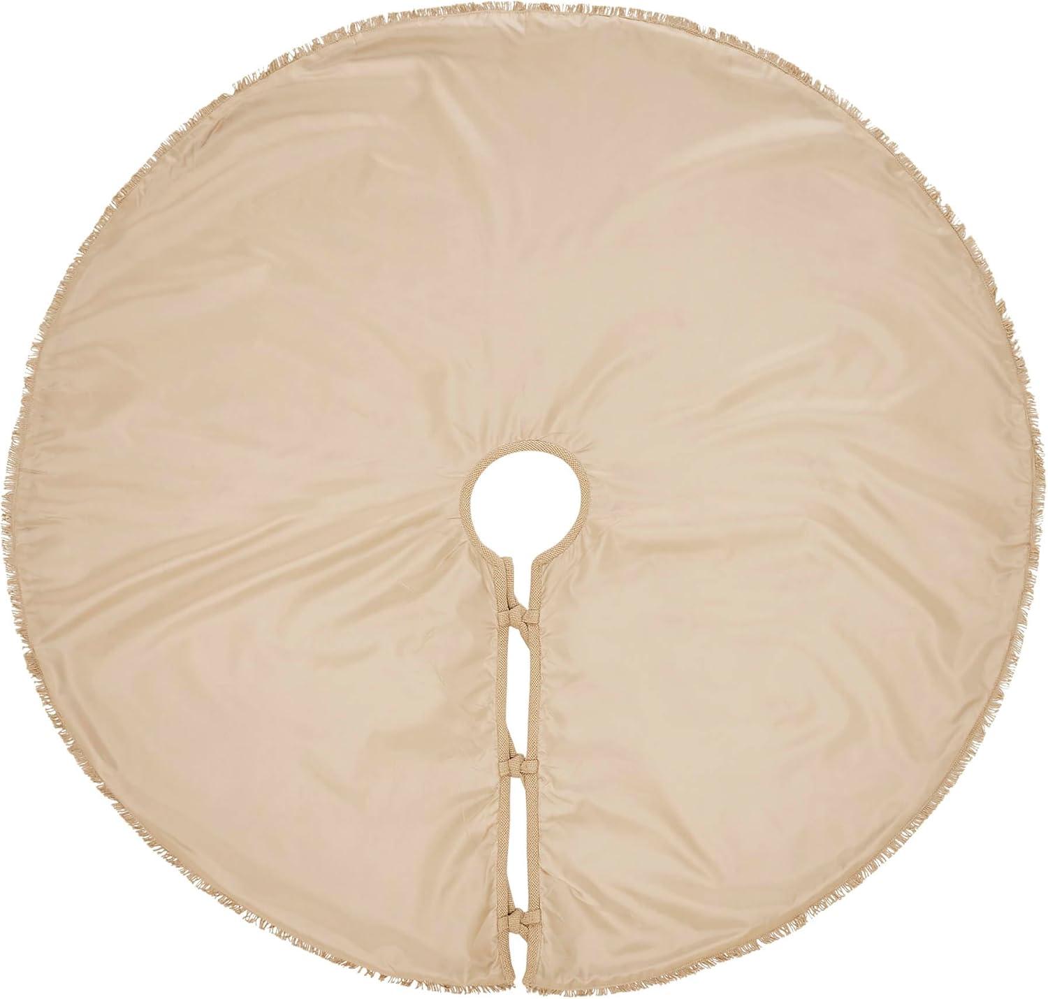 Natural Tan Burlap Cotton Farmhouse Christmas Tree Skirt, 48" Diameter