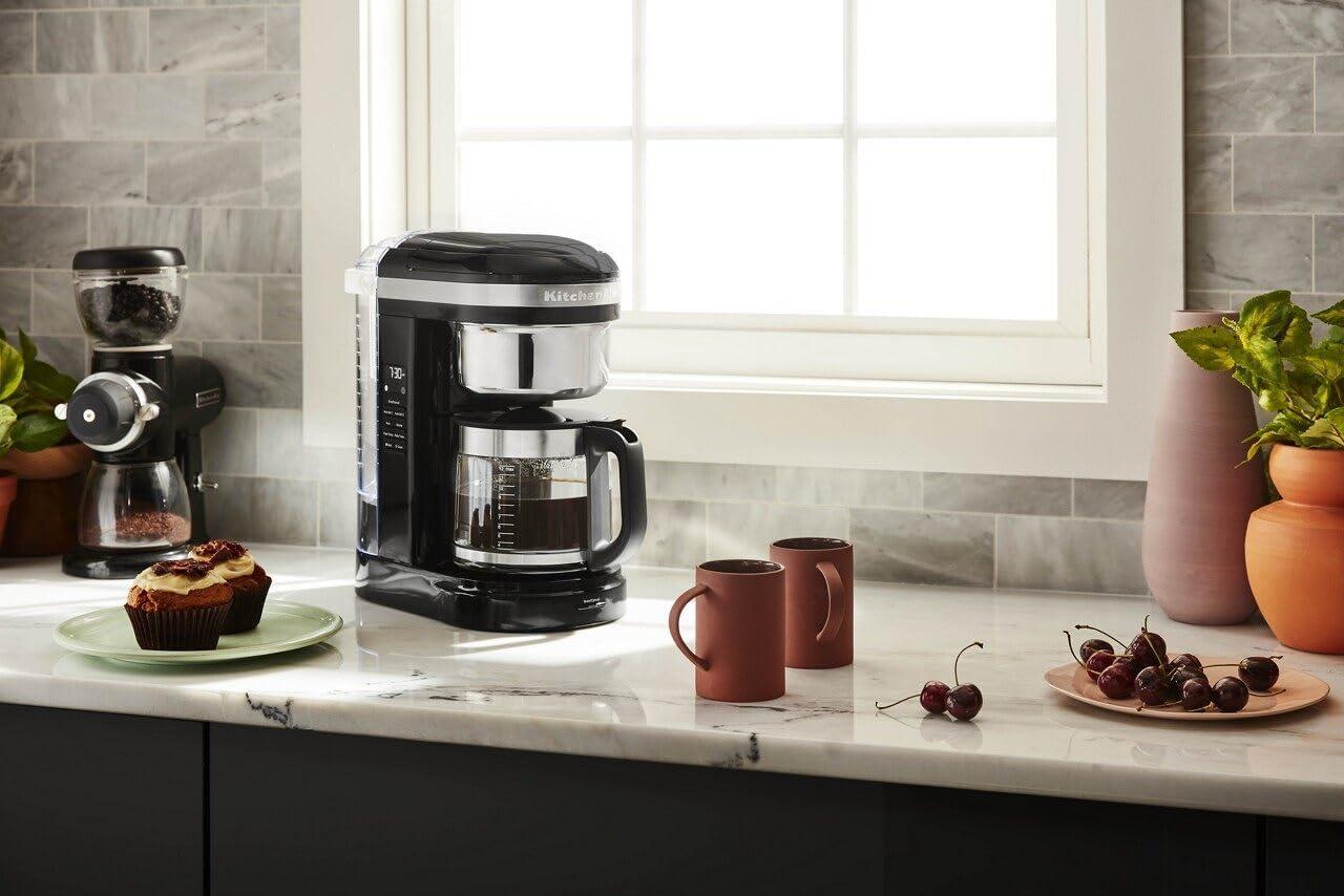 KitchenAid 12 Cup Drip Coffee Maker with Spiral Showerhead and Programmable Warming Plate, Onyx Black, KCM1209