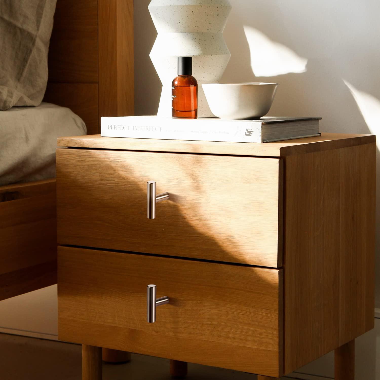 Flexzion 1 Pack Kitchen Cabinet Knobs T Bar Handles Drawer Pulls 2 inch Single Hole, Stainless Steel with Satin Brushed Nickel, Hardware for Kitchen Cupboard Door Bathroom Furniture