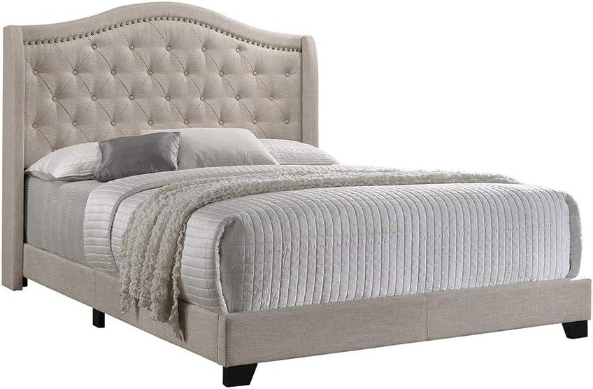 Coaster Sonoma Transitional Fabric Upholstered Camel Back Eastern King Bed Beige