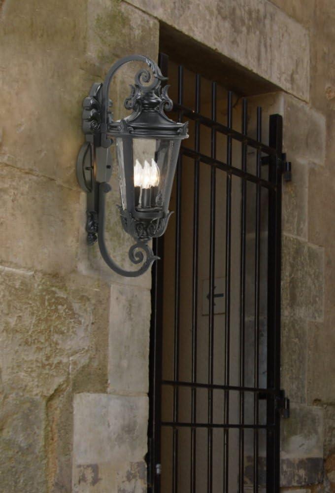 John Timberland Casa Marseille Vintage Rustic Outdoor Wall Light Fixture Black Scroll Arm 21 1/2" Clear Hammered Glass for Post Exterior Barn Deck