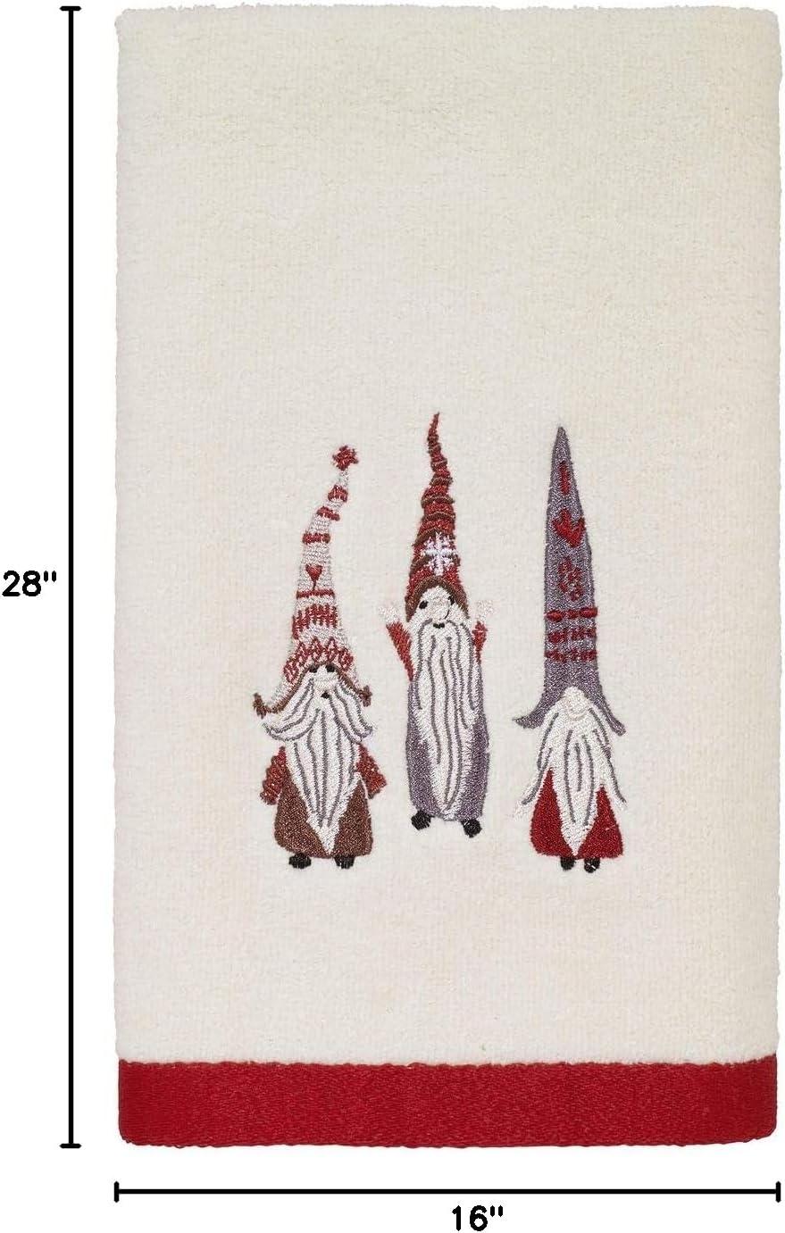 Ivory Cotton Hand Towel with Festive Gnome Embroidery