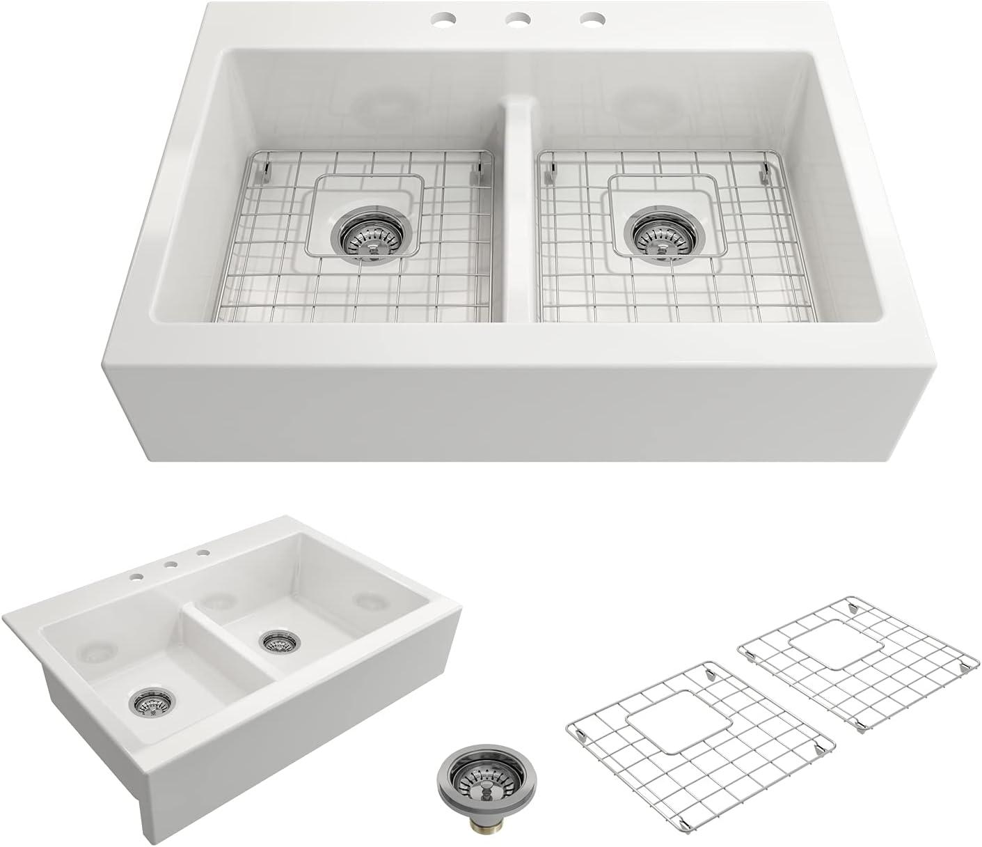 Nuova 34'' L Retro-fit Apron-Front Double Bowl Fireclay Kitchen Sink