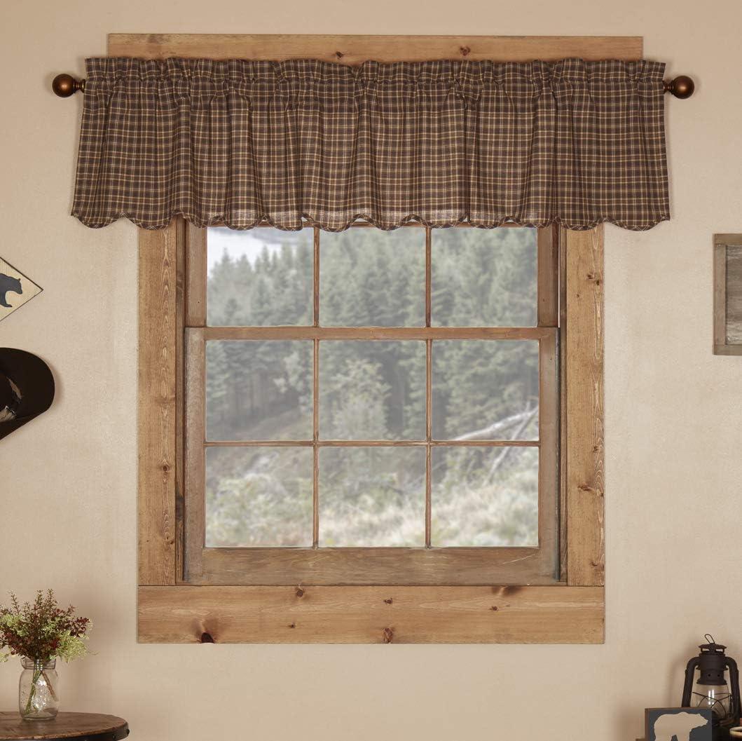 Prescott Dark Brown Cotton Plaid Scalloped Valance