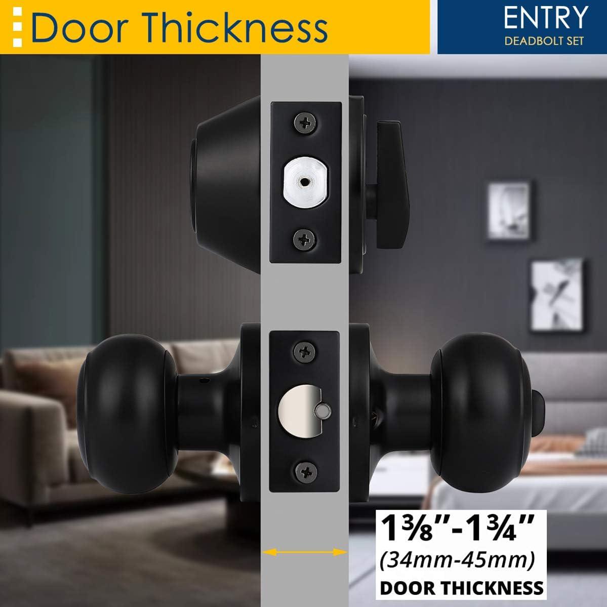 Matte Black Alloy Steel Round Door Knob Set with Deadbolt