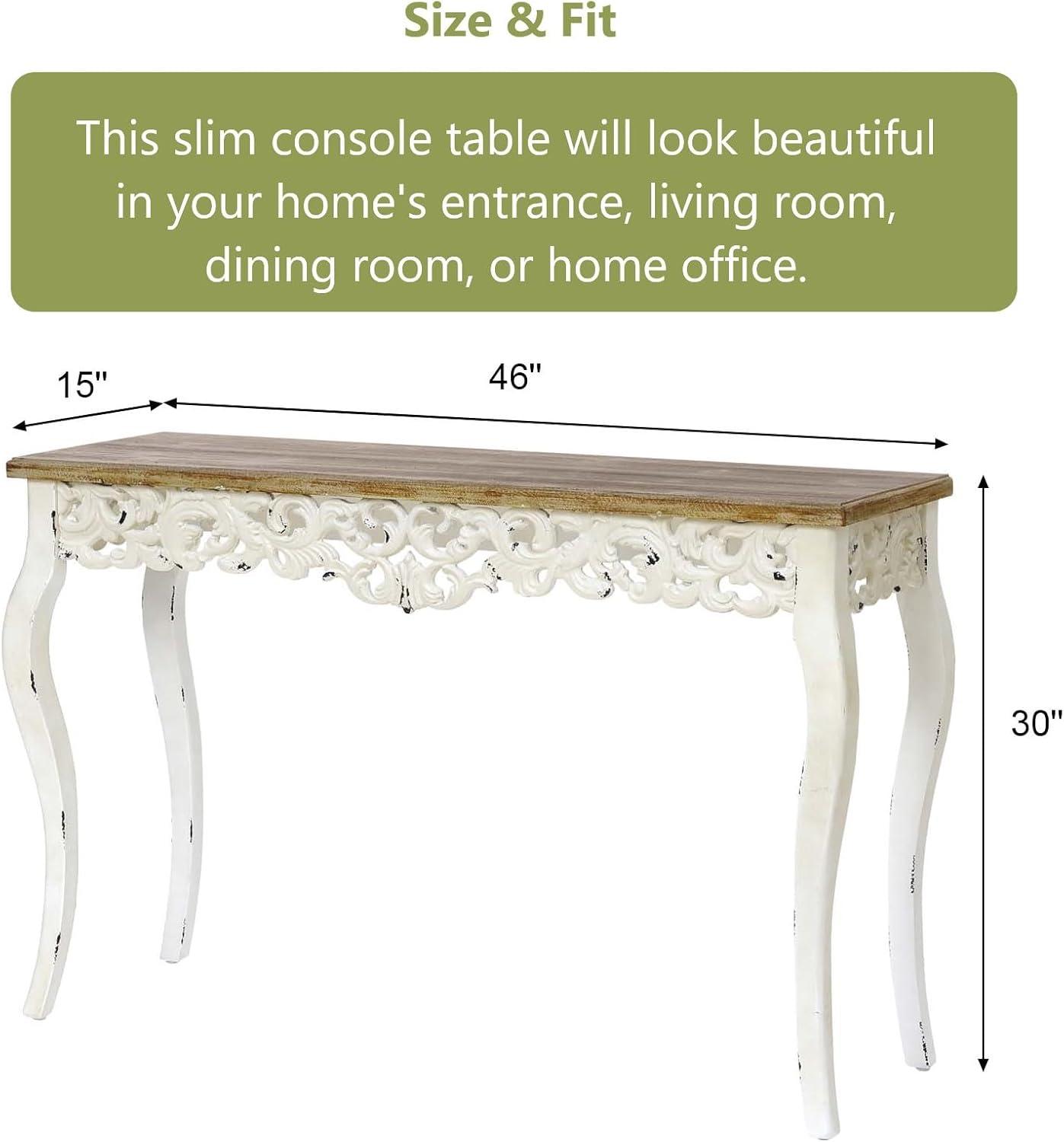 LuxenHome Victorian Off White and Natural Wood Console and Entry Table Off-White