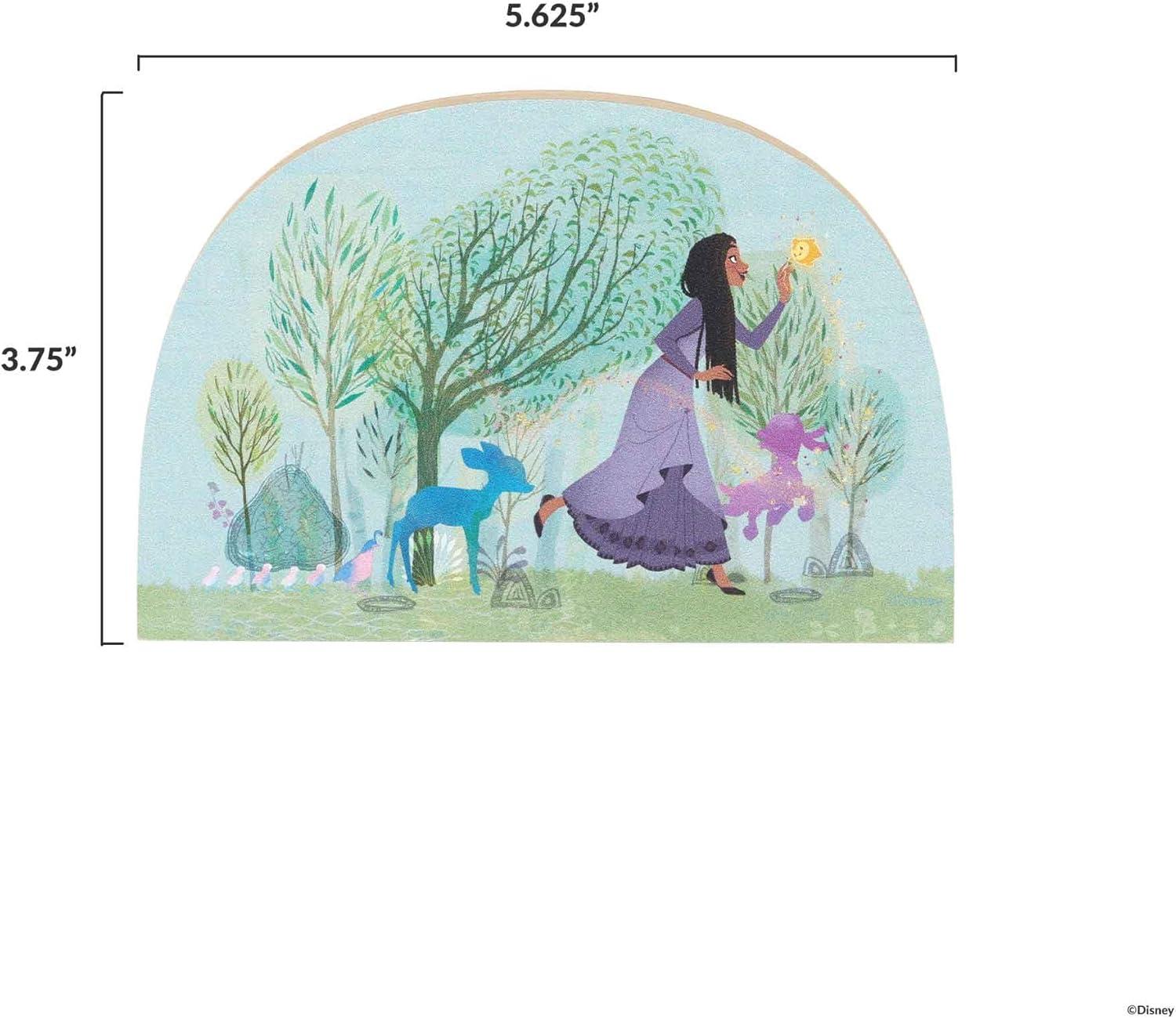 Disney Wish Asha and Star Whimsical Woods Scene Shelf Sitter Decor - Fun Wish Wood Block Cutout for Kids' Bedroom or Play Room