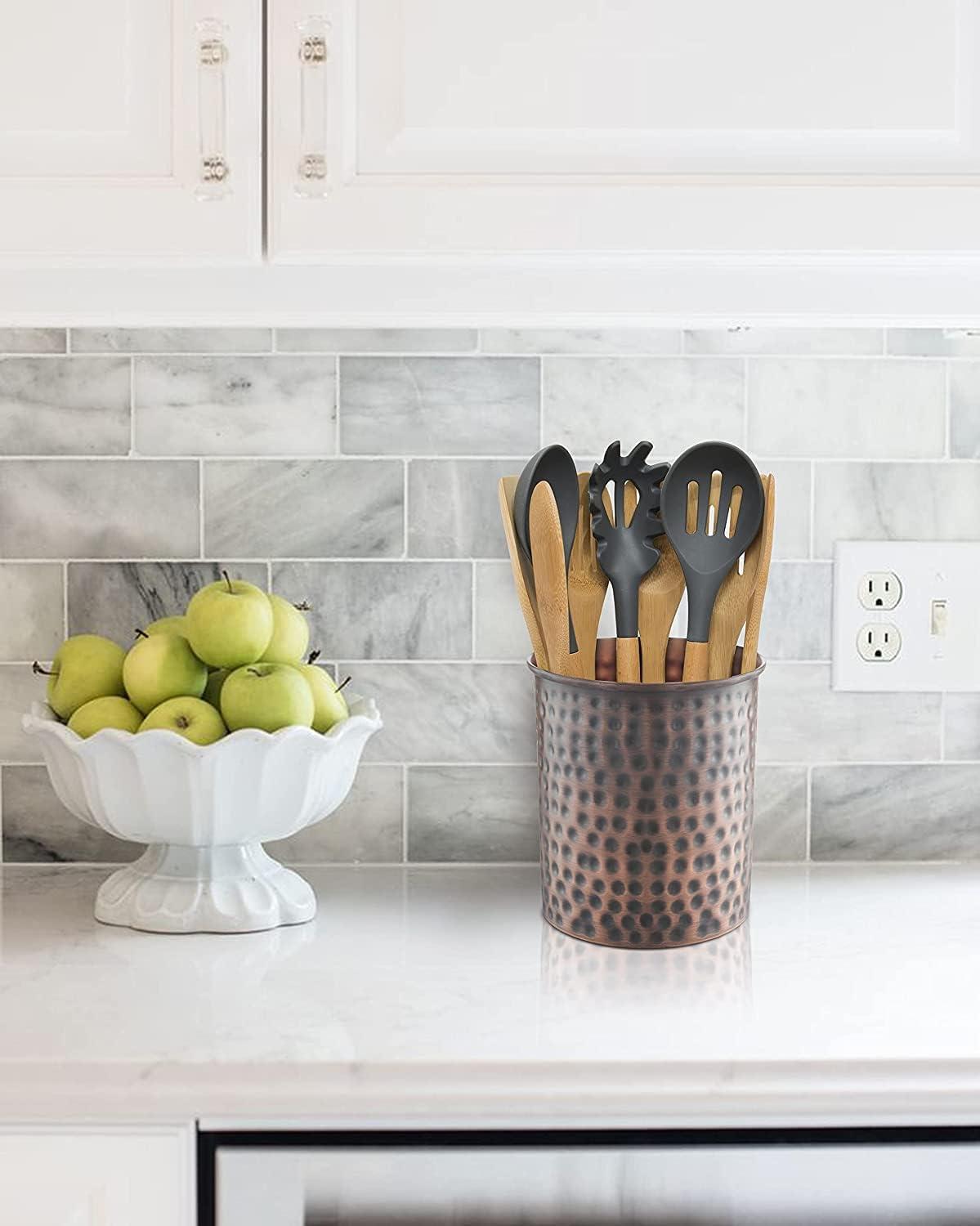 Hand Hammered Metal Kitchen Utensil Holder