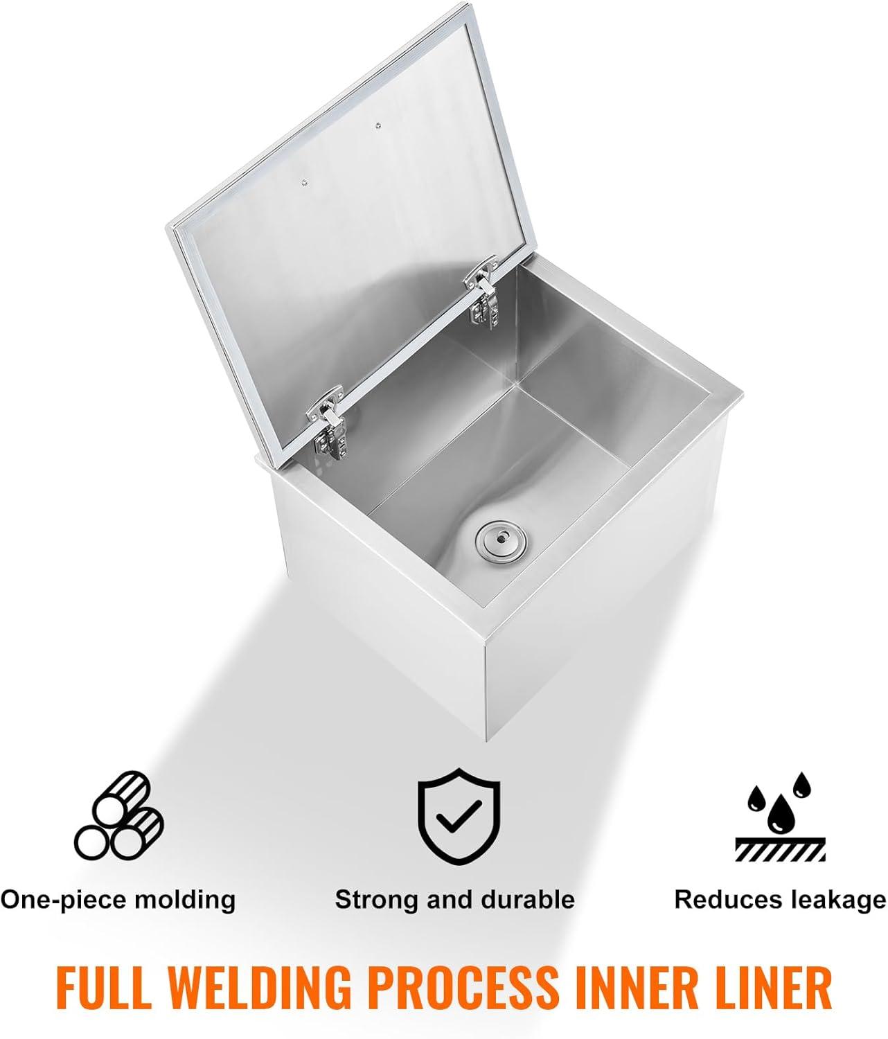 VEVOR 40Quart Drop in Ice Chest Ice Cooler Ice Bin Stainless Steel 20"x16"x14.6"