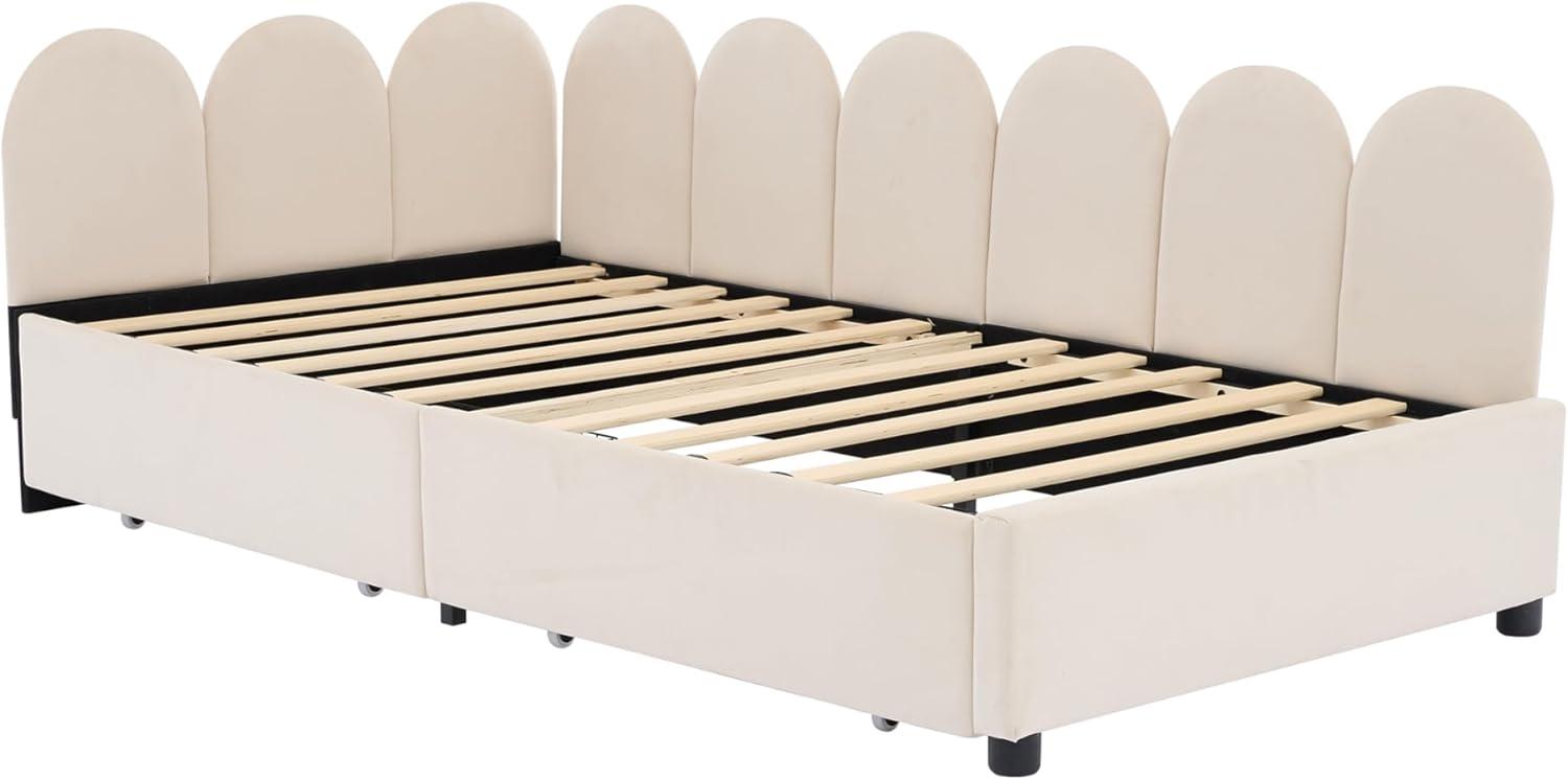 DreamBuck Full Size Upholstered Bed Frame with LED Lights, Upholstered Princess Bed with Crown Headboard and Wooden Slats Support, Modern Platform Bed for Kids, Teens, Girls, No Box Spring Needed