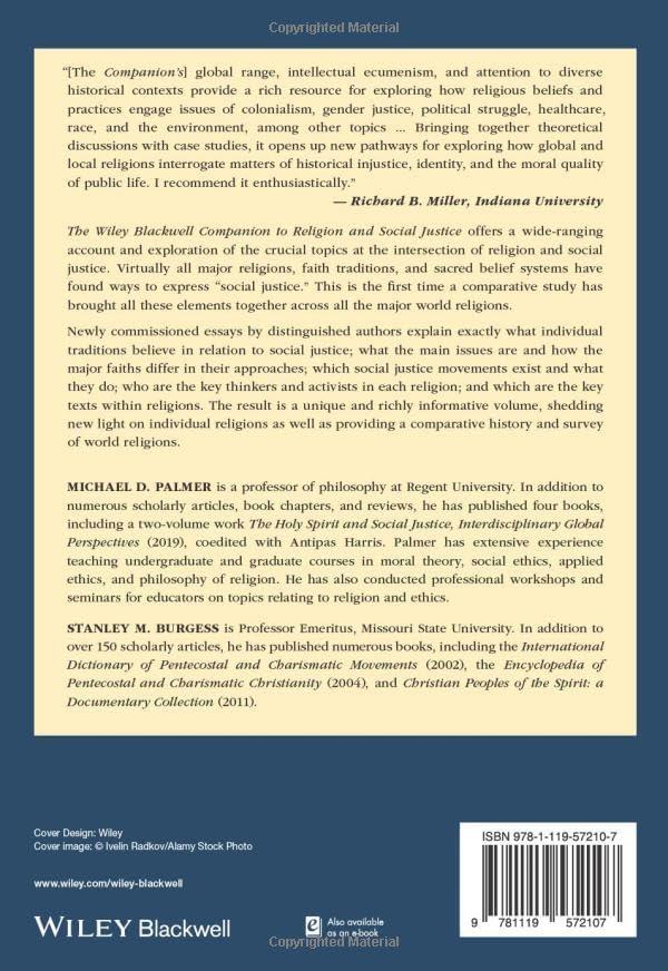 The Wiley-Blackwell Companion to Religion and Social Justice - (Wiley Blackwell Companions to Religion) by  Michael D Palmer & Stanley M Burgess