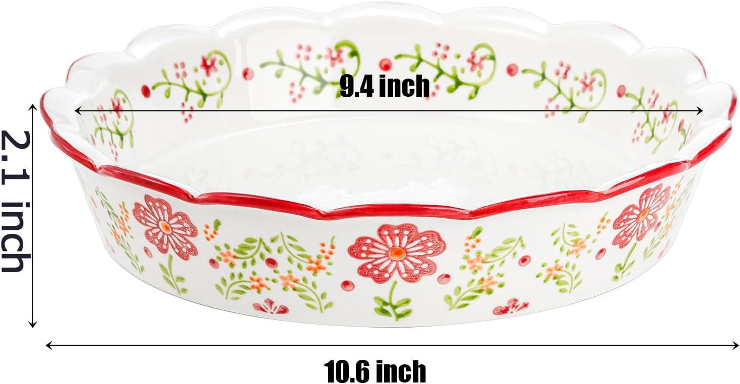 MASTER CRAFT WINDOW AND DOOR 2 Pack Ceramic Pie Plate For Baking With Fluted Rim, 9 Inch Round Pie Dish Colorful Floral Pie Pan Deep Quiche Baking Dish For Dessert, Pies, Quiche, Baking, Dishwasher And Microwave Oven Safe