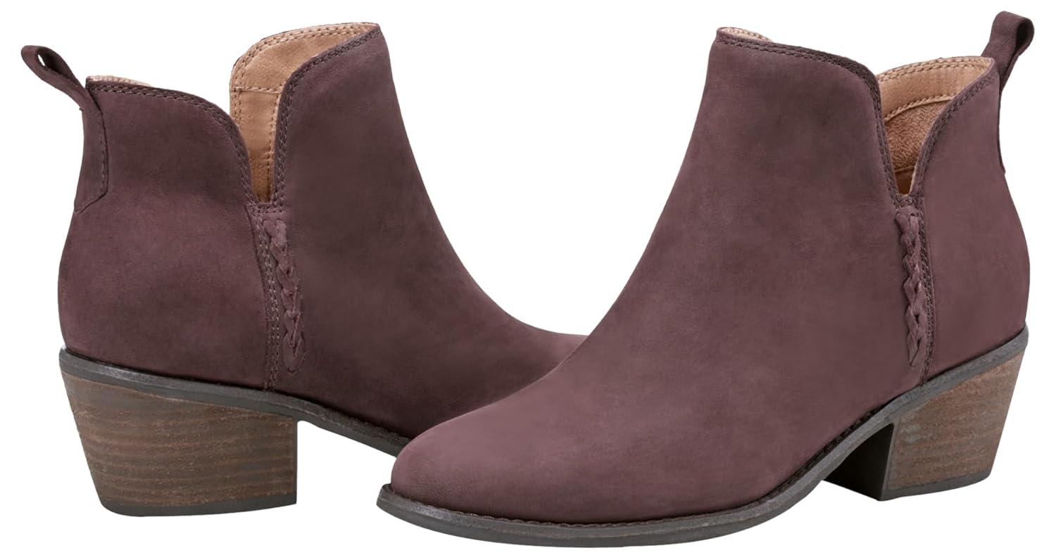 Earth Footwear, Marisole Block Heel Slip-on Casual Booties, Dark Red 600, 7.5 M