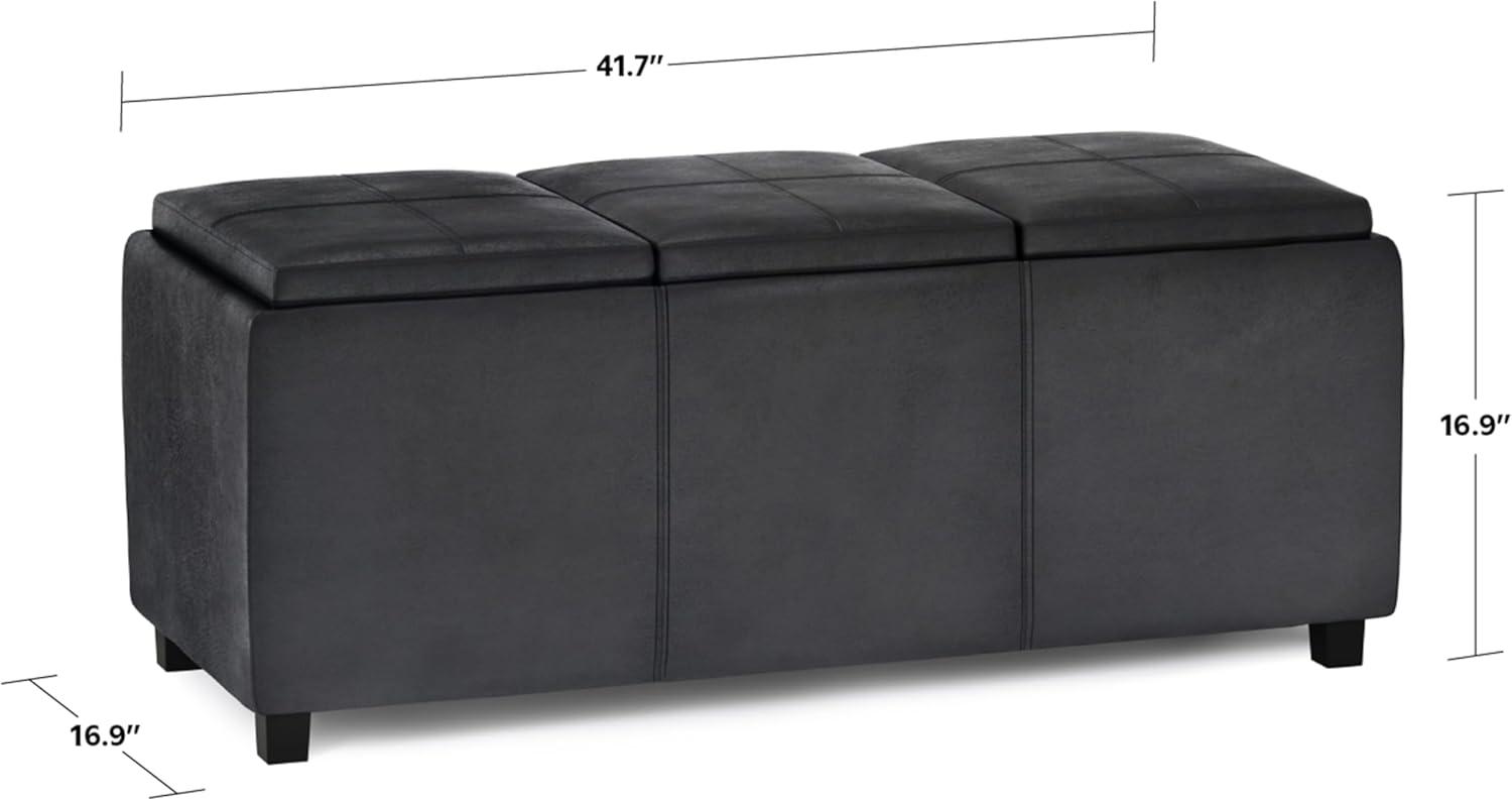 Simpli Home Avalon 42"W Upholstered Storage Ottoman with 3 Flip-Over Serving Trays