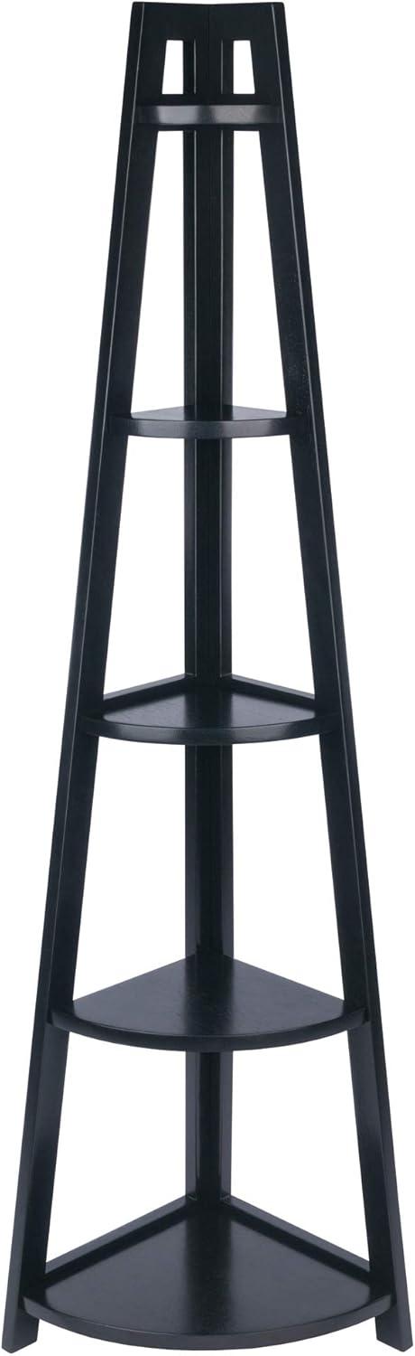 Winsome 58" Adam A Frame Corner Shelf Black: Mid-Century Modern Design, 5-Tier Storage, Lacquered Finish