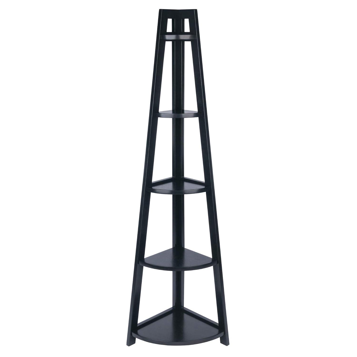 Winsome 58" Adam A Frame Corner Shelf Black: Mid-Century Modern Design, 5-Tier Storage, Lacquered Finish