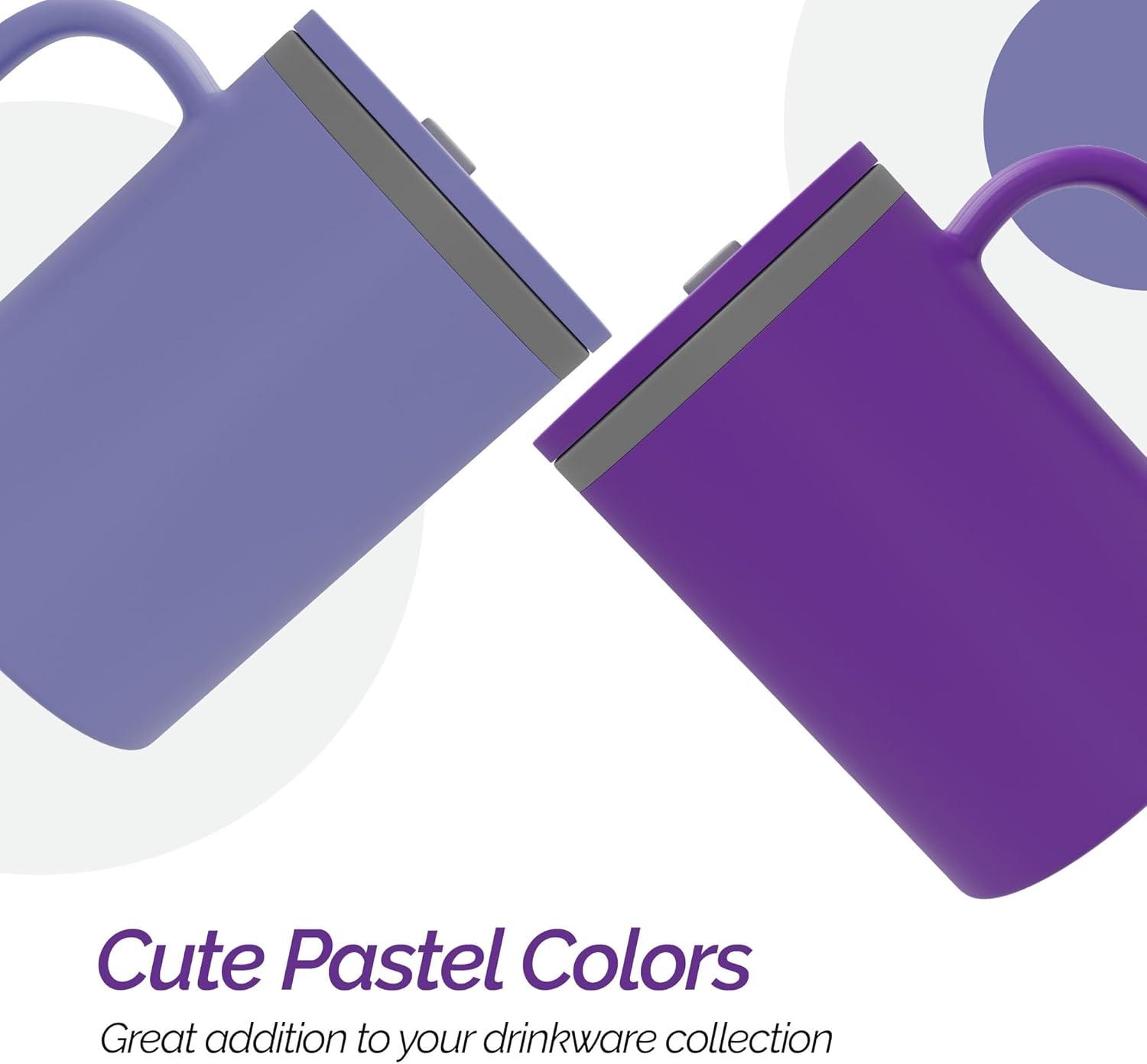 Copco Iconic 16oz Double Wall Insulated Desk Mug with Lid & Handle, Set of 2, BPA-Free Reusable Plastic, Spill-Proof, Wide Mouth (Purple/Light Purple)