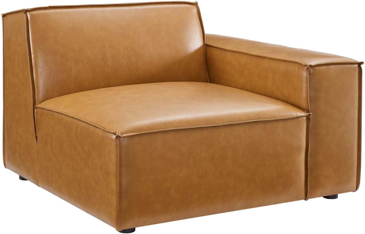 Beige Vegan Leather Tufted 5-Piece Reception Sectional with Ottoman