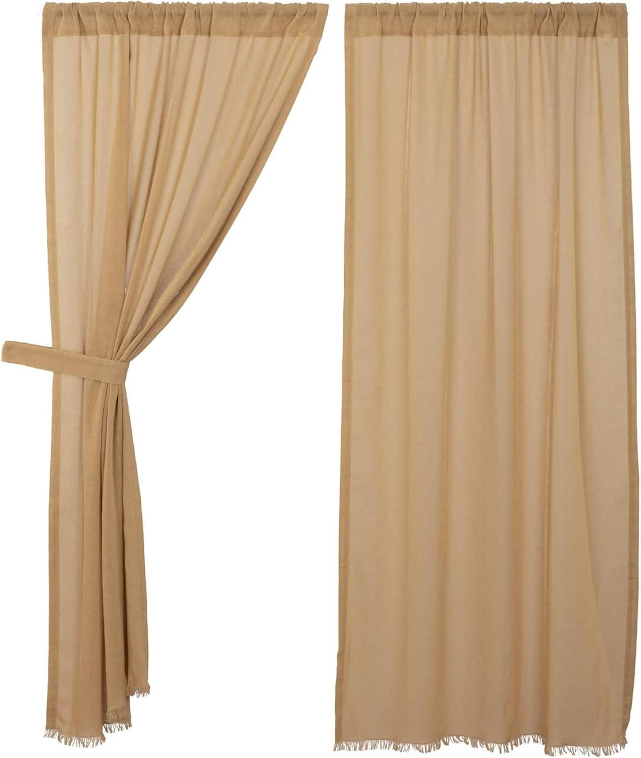 VHC Brands Tobacco Cloth Cotton Farmhouse Curtains Panel Set, Khaki Tan