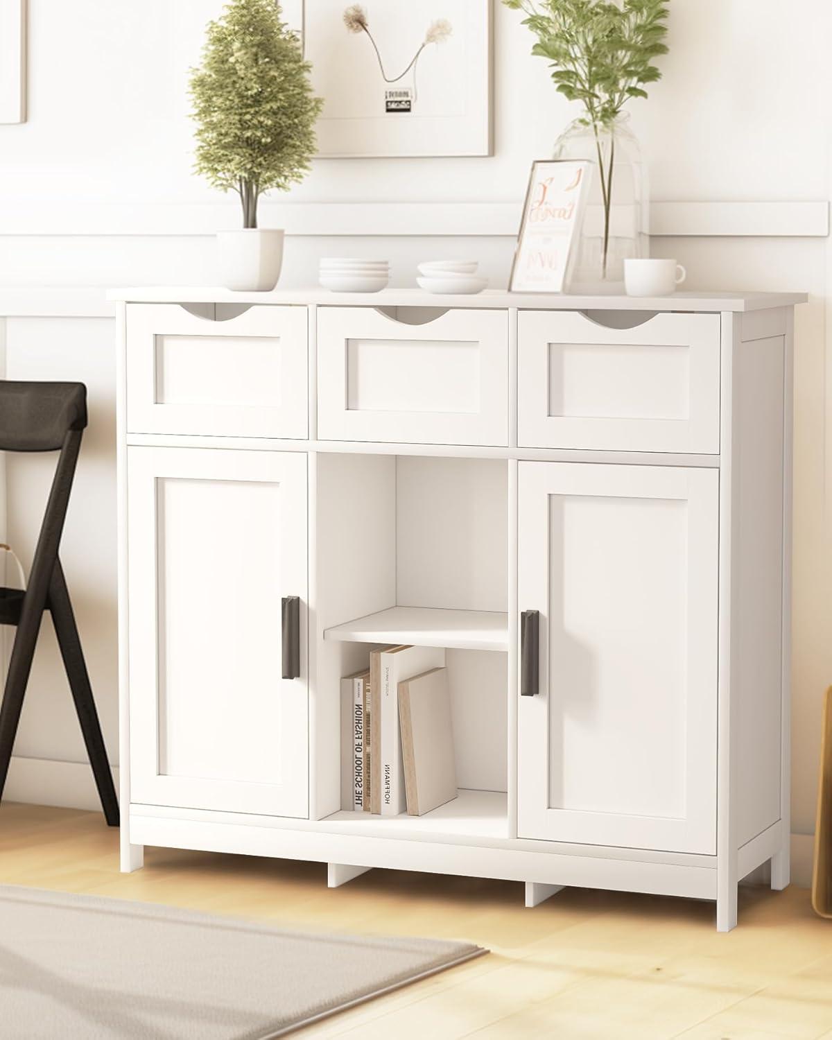 White MDF Adjustable Shelving Bathroom Storage Cabinet