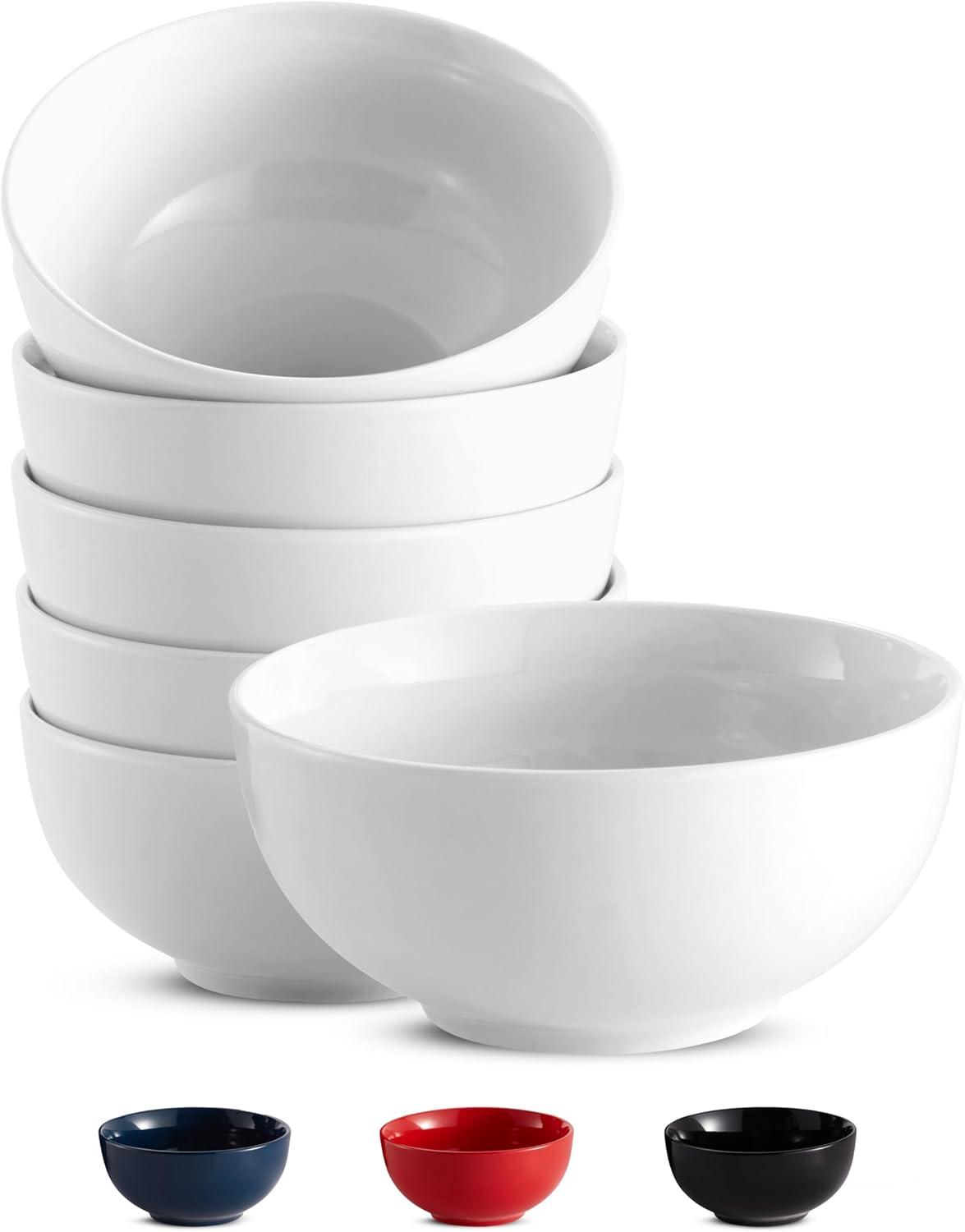 Kook Ceramic Cereal Bowl, Set of 6, 24 Oz ,White