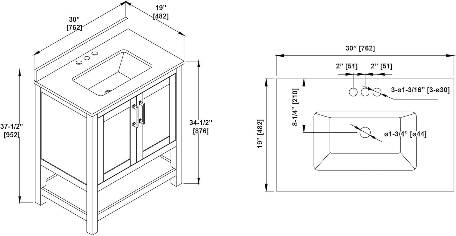 Ove Decors Vegas 30 W x 19" D Freestanding Bathroom Vanity with Sink, White Oak