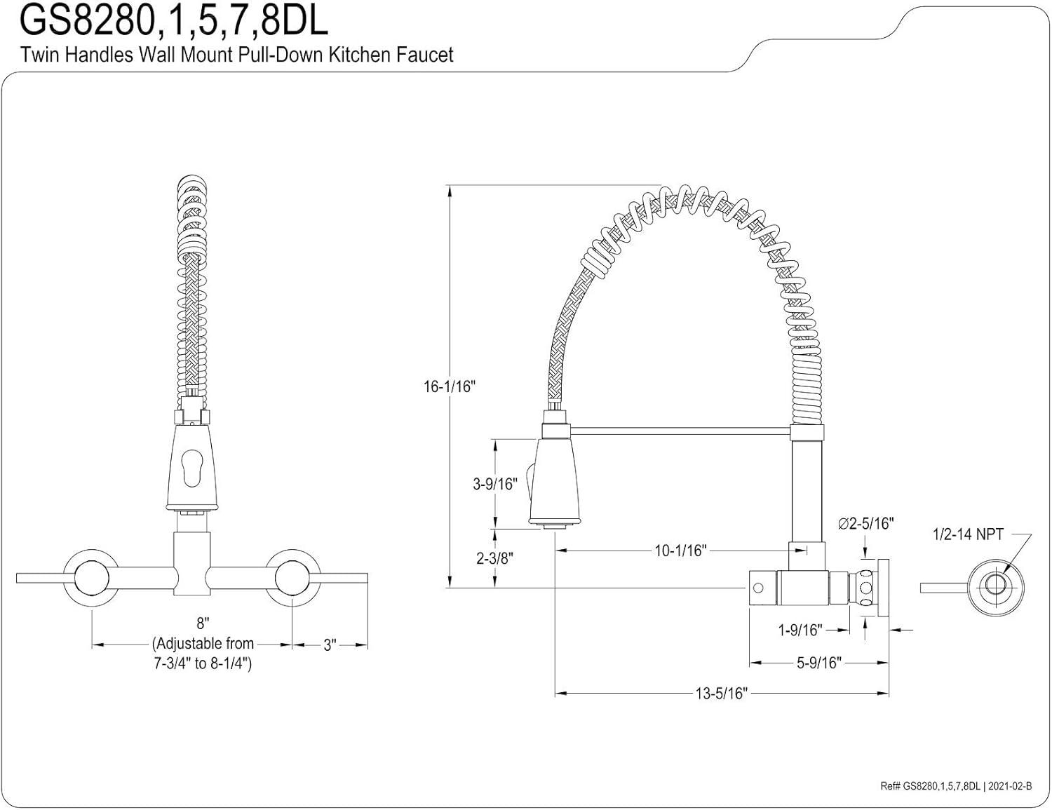 Concord Polished Chrome Dual Handle Wall-Mount Pull-Down Faucet