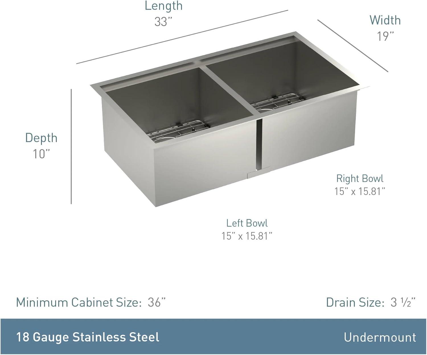 Luxe Chef 33" Stainless Steel Double Bowl Workstation Sink