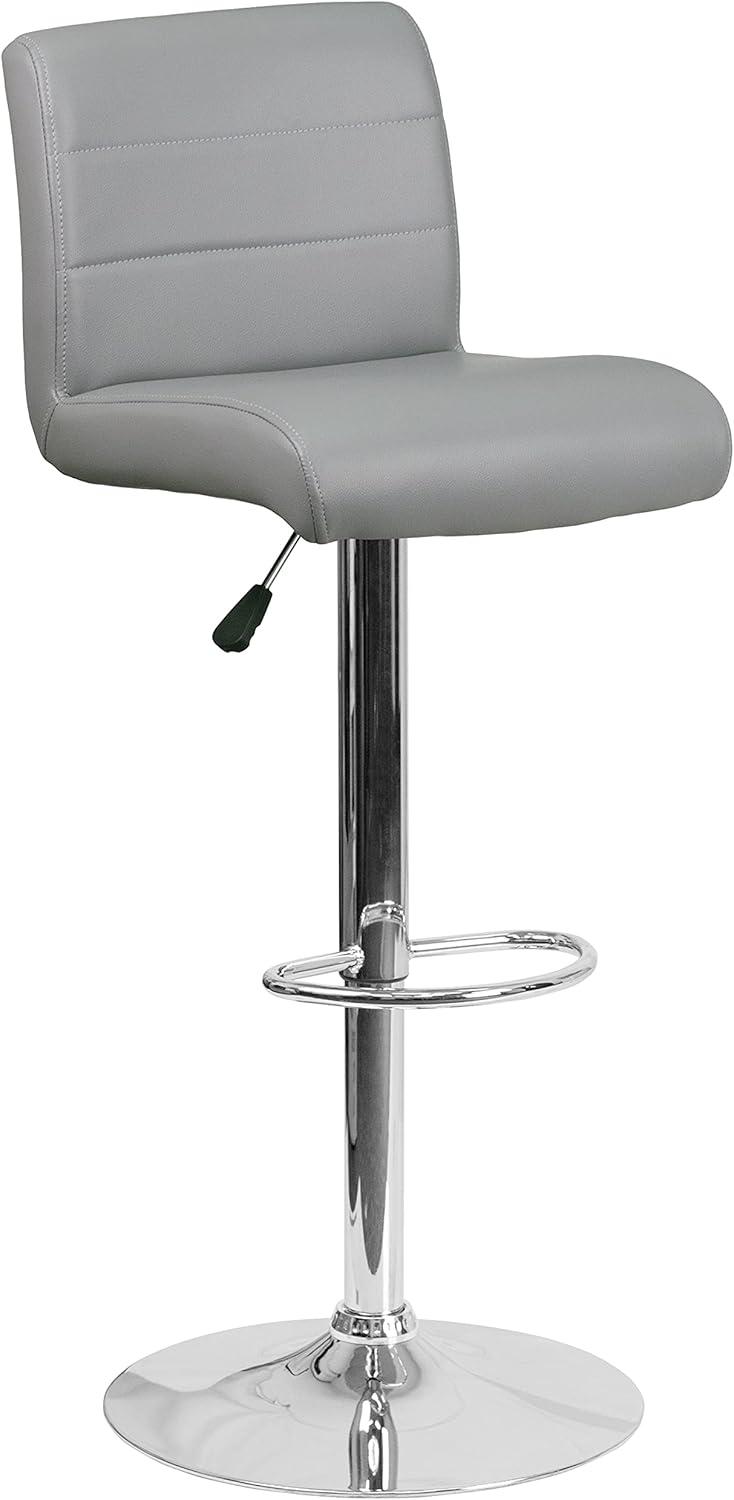 Gray Adjustable Height Swivel Bar Stool with Vinyl Seat