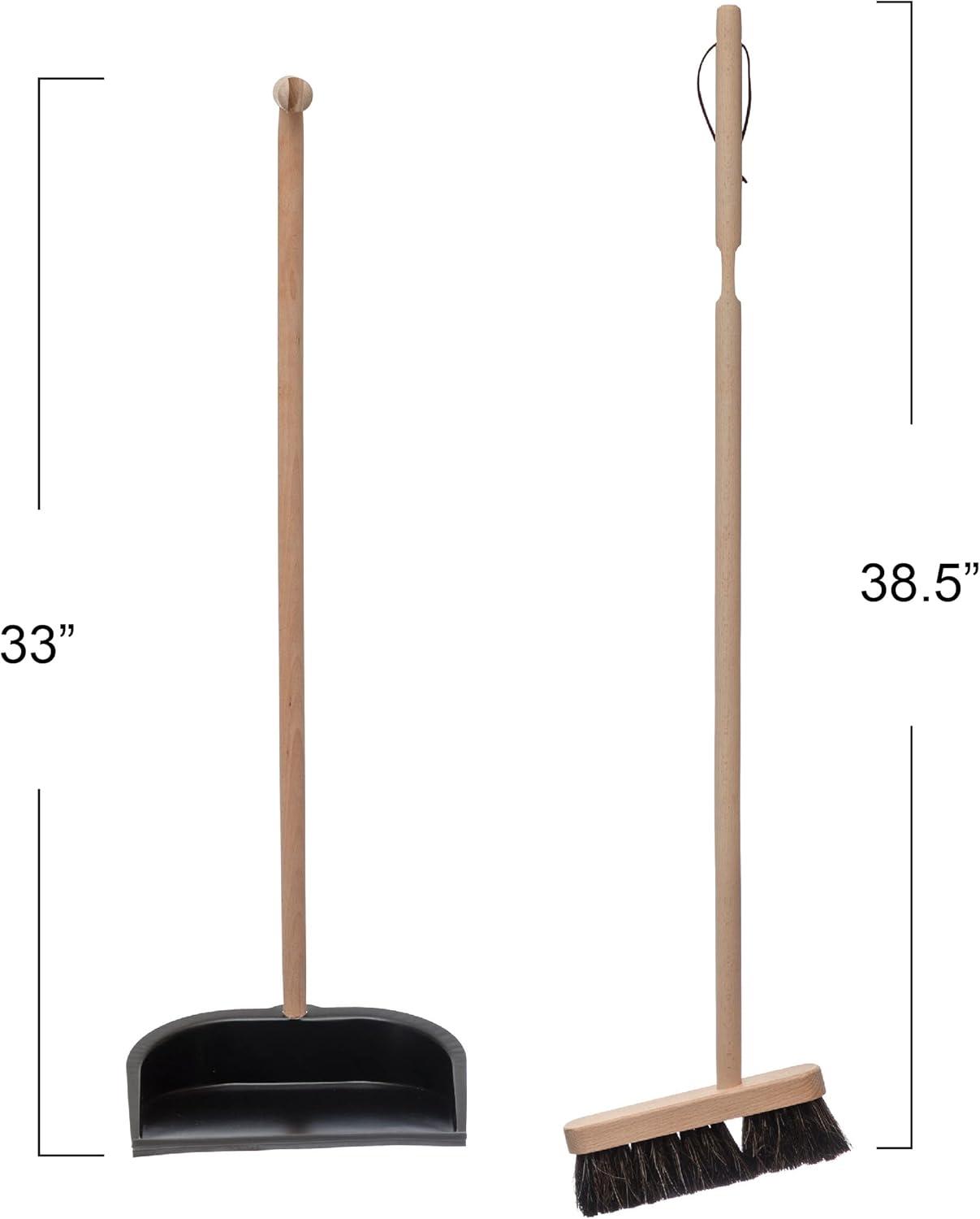 Creative Co-Op Beech Wood Broom & Standing Metal Dust Pan, Natural & Black, Set of 2