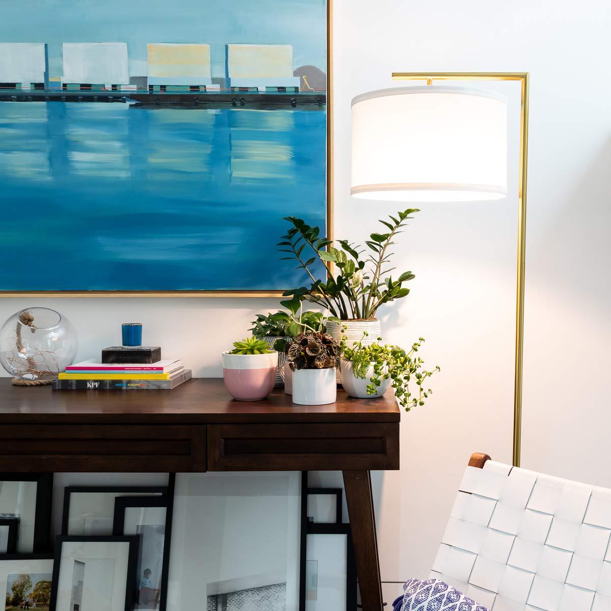 Montage Modern 60 in. Mid-Century Modern LED Floor Lamp with Fabric Drum Shade