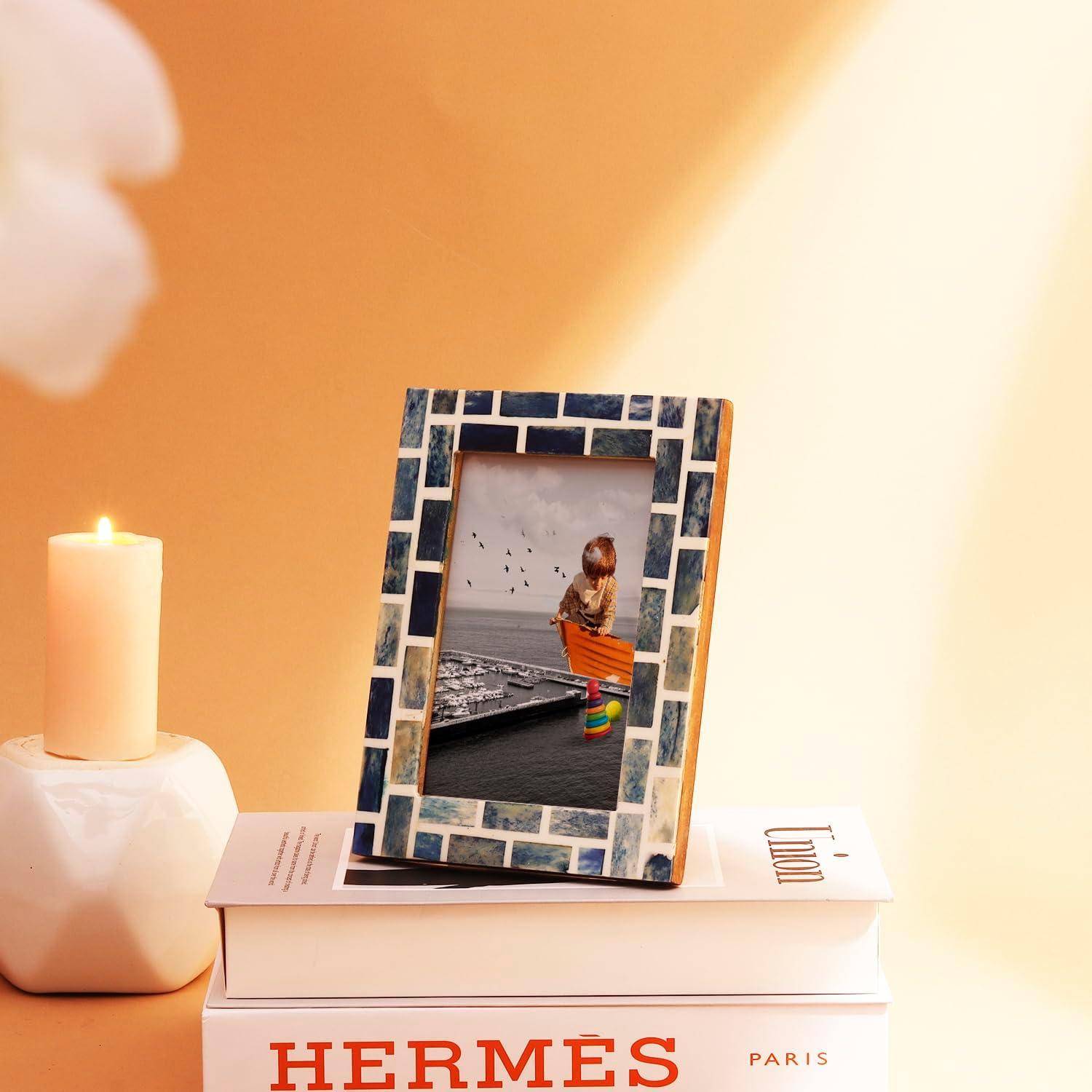 Handicrafts Home Indigo Mosaic Photo Frame Bone Handmade Picture Frames Size 5X7X1