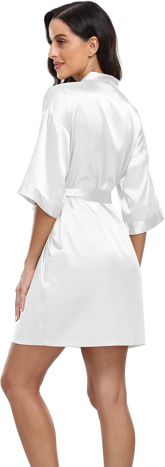 ZZwxWA Batas de Seda para Mujer con Cinturón Dama de Honor Fiesta de Boda Bata de Baño de Kimono Satinado Camisón de Media Manga Ropa de Dormir