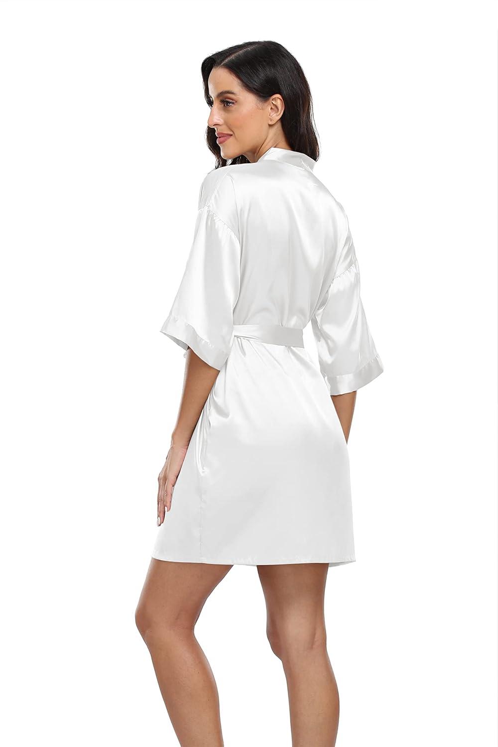 ZZwxWA Batas de Seda para Mujer con Cinturón Dama de Honor Fiesta de Boda Bata de Baño de Kimono Satinado Camisón de Media Manga Ropa de Dormir