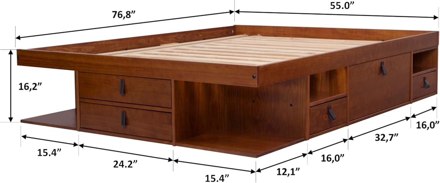 Memomad Bali Storage Platform Sturdy Modern Bed Frame with Drawers & More (Full Size, Caramel Brown Wood)