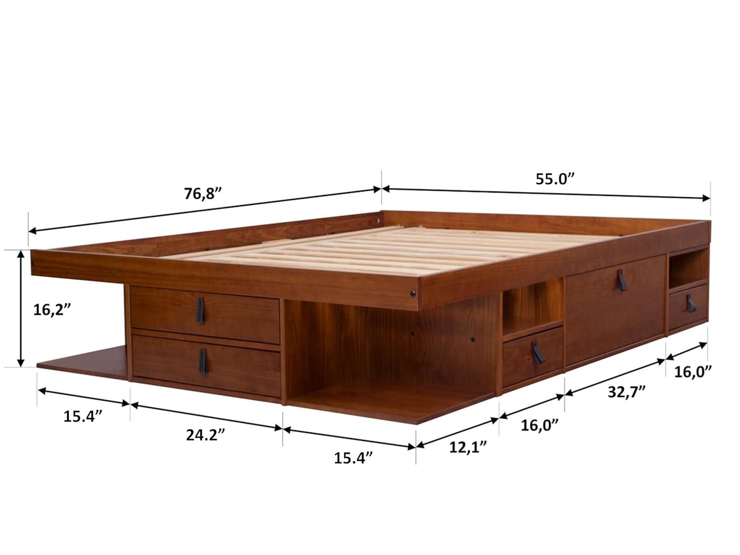 Memomad Bali Storage Platform Sturdy Modern Bed Frame with Drawers & More (Full Size, Caramel Brown Wood)