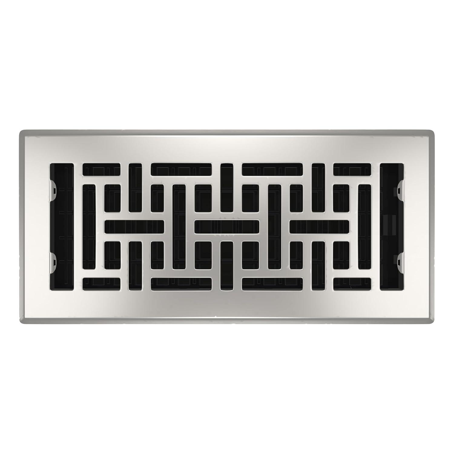 Decor Grates AJH410-NKL Oriental Floor Register, 4x10 Inches, Brushed Nickel Finish