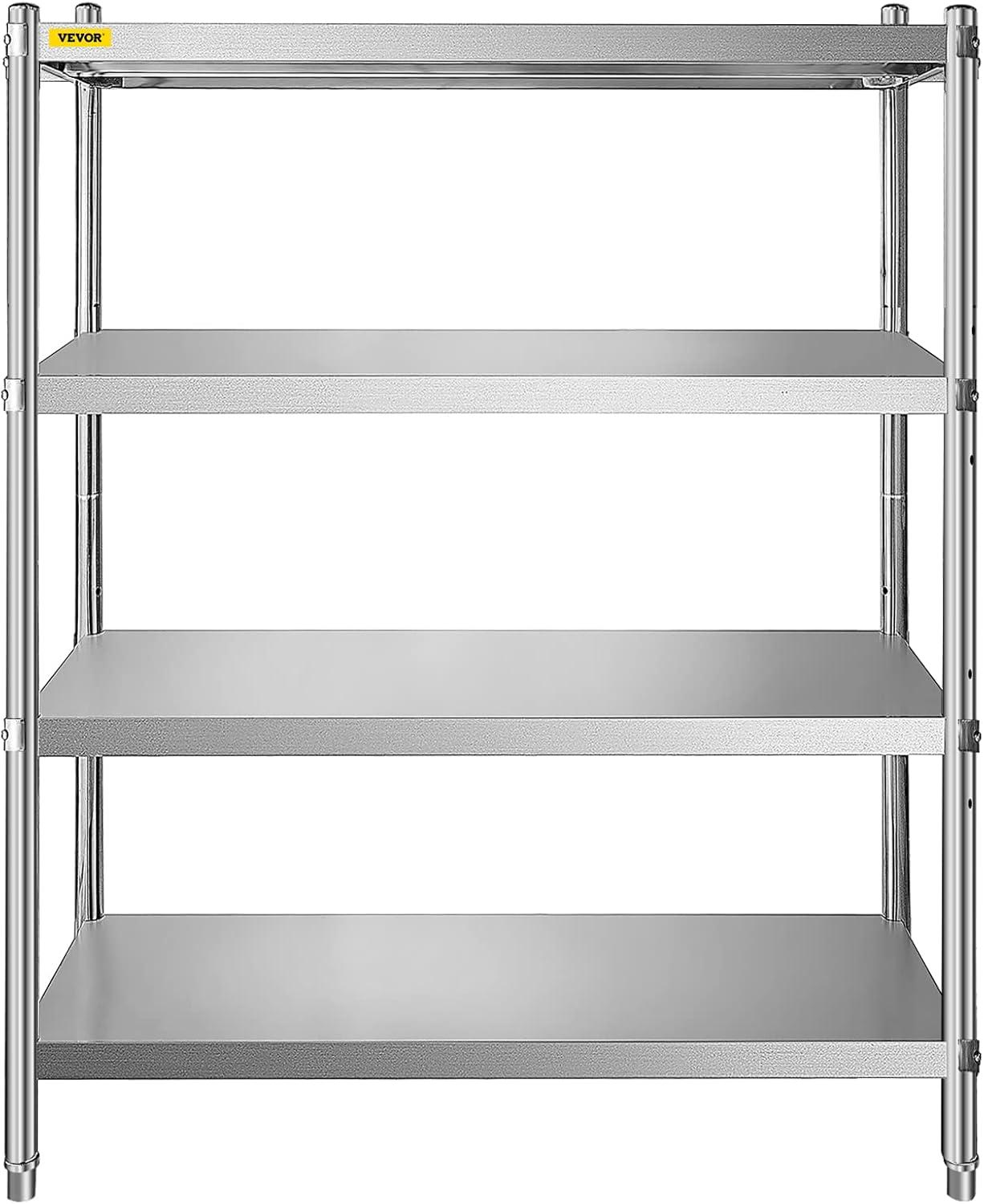 VEVORbrand Stainless Steel Shelving 46.8x18.5 inch 4 Tier Adjustable Shelf Storage Unit Stainless Steel Heavy Duty Shelving for Kitchen Commercial Office Garage Storage 330lb Per Shelf