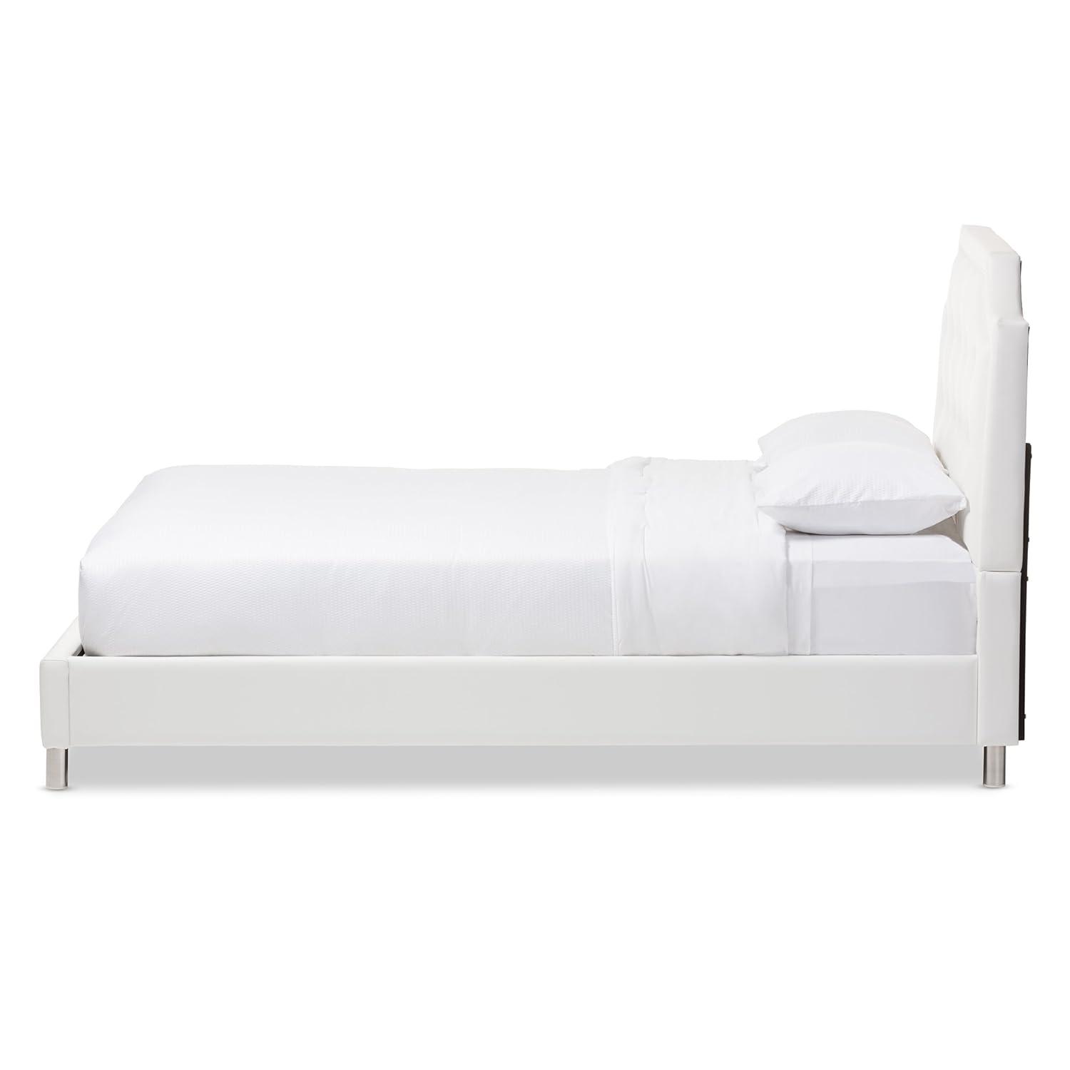 Full Adult Bed 80"x28"x8" White - Baxton Studio: Contemporary Platform Design, Faux Leather