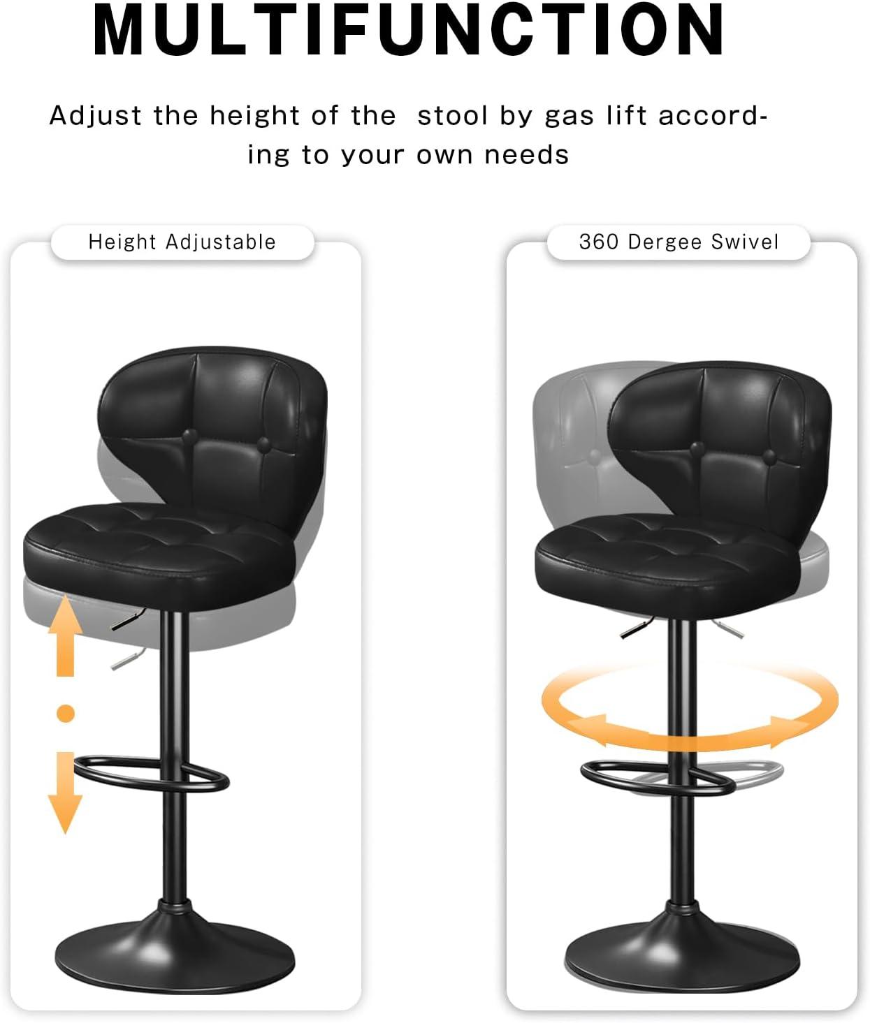 Bar Stools Set of 2, Adjustable Swivel Bar Chairs with 360° Rotation, Padded Counter Stools with Back and Footrest for Kitchen Island, Bistro, Cafe, and Home Use Black2
