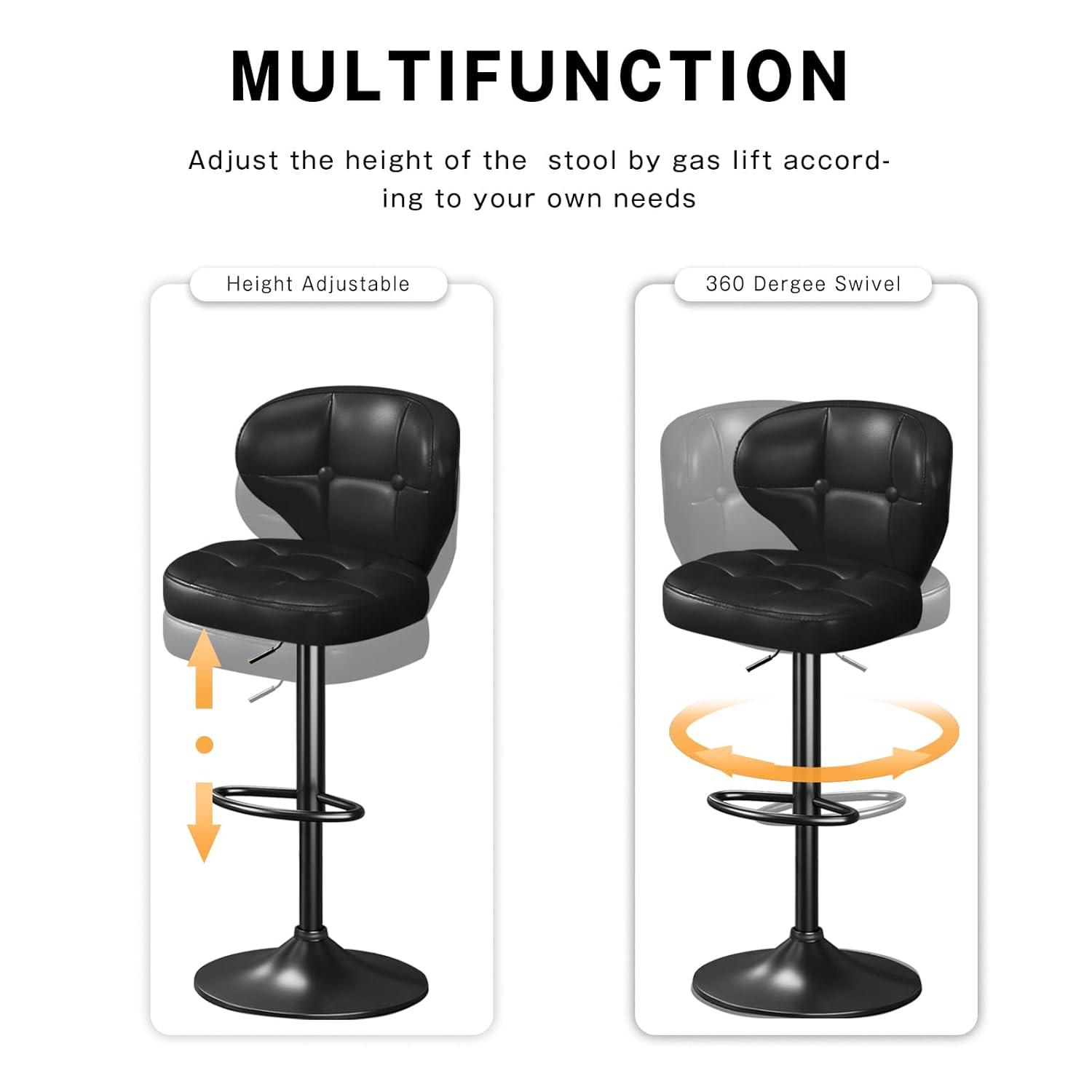 Bar Stools Set of 2, Adjustable Swivel Bar Chairs with 360° Rotation, Padded Counter Stools with Back and Footrest for Kitchen Island, Bistro, Cafe, and Home Use Black2