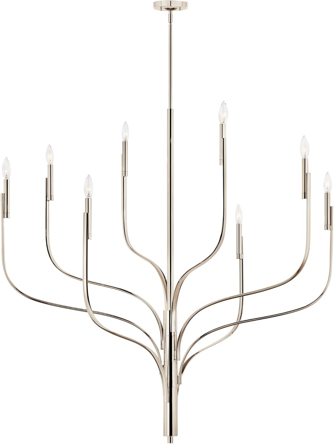 Polished Nickel 8-Light Sculptural Candle Chandelier