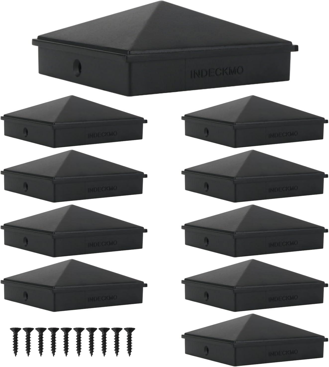 Black Aluminum Pyramid Post Caps for 4x4 Wood Posts, 6 Pack