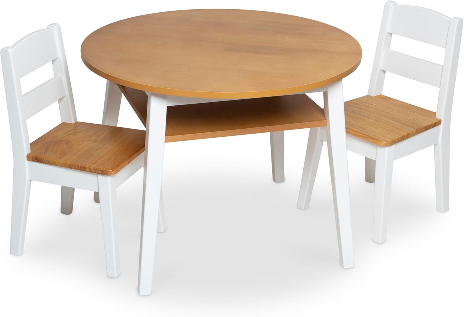 Light Wood and White Round Kids Table with Chairs Set