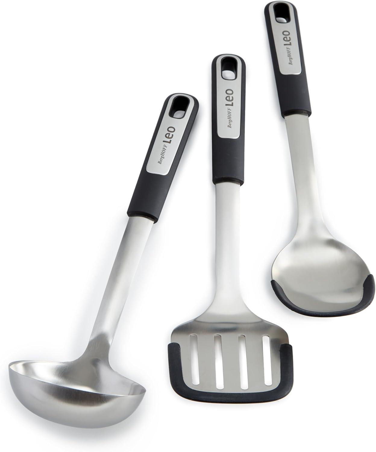 BergHOFF Leo Graphite 3Pc Stainless Steel Utensil Set With Silicone Head, Recycled Material