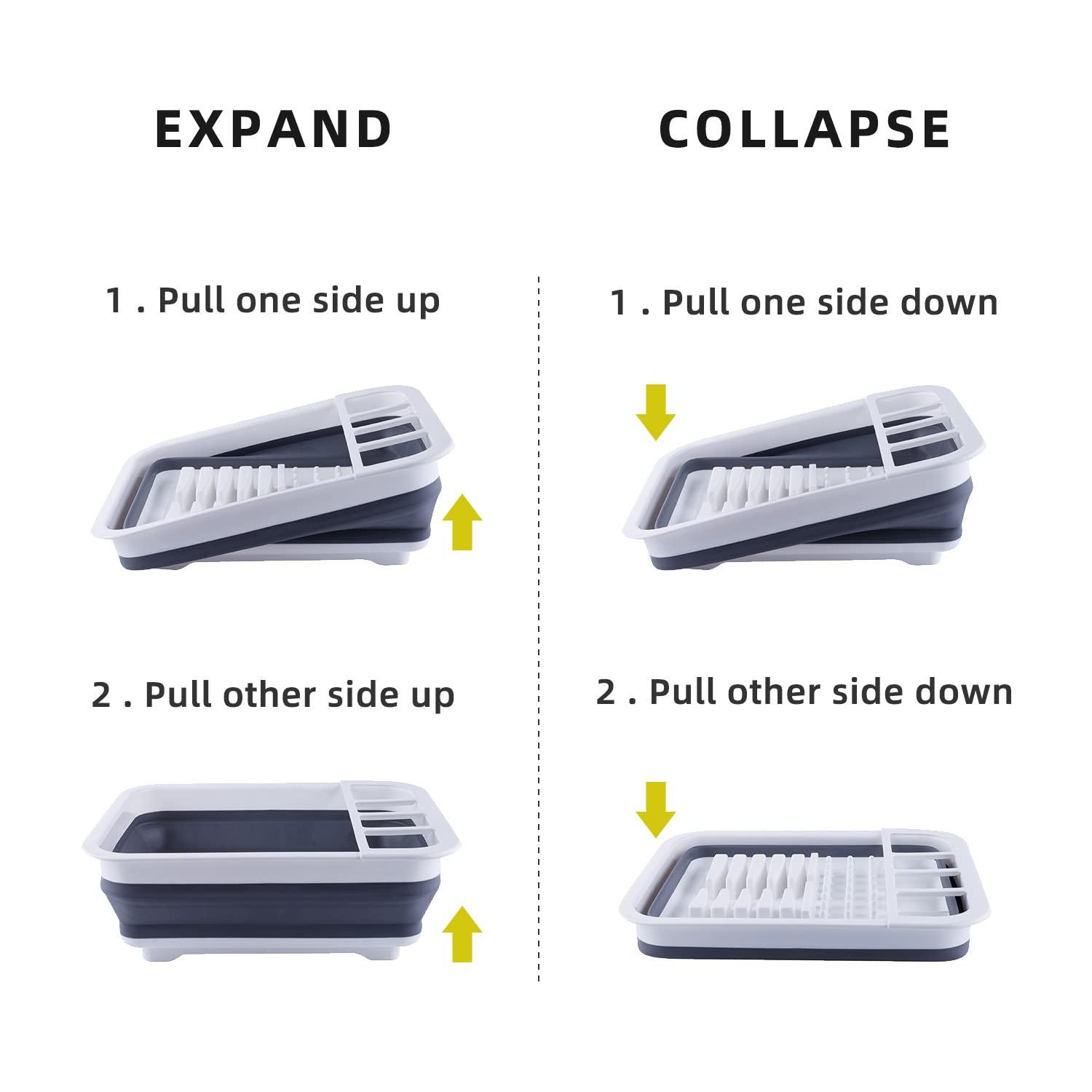THANSTAR Collapsible Dish Drainer Portable Dinnerware Drainer Organizer for Kitchen RV Campers Travel Trailer Space Saving Kitchen Storage Tray