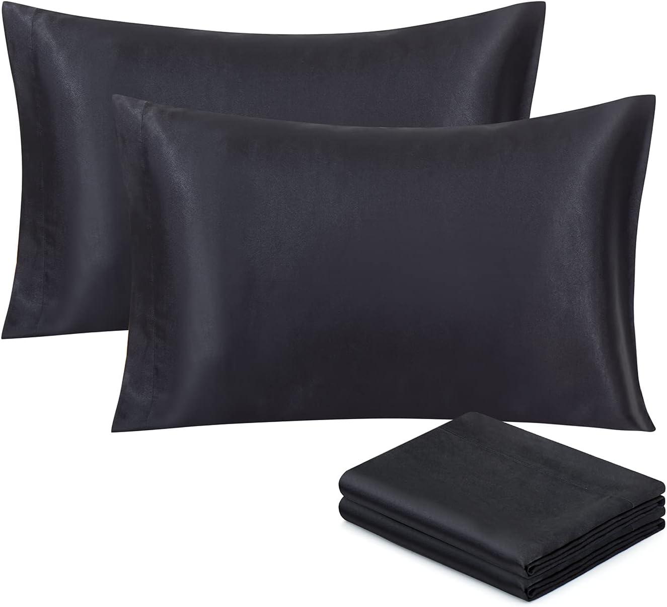 Unique Bargains Set of 4 Silky Satin Pillowcases Pillow Cover Black King