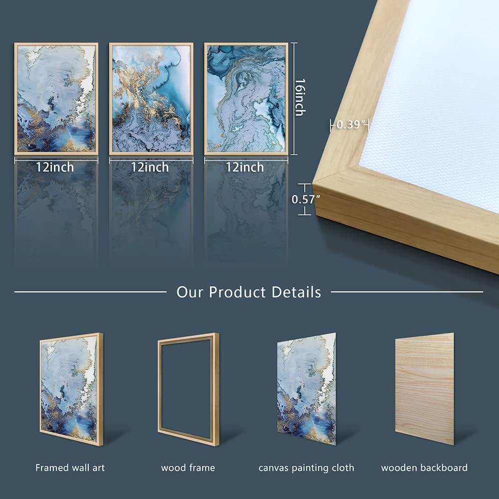 Blue Abstract Canvas Wall Art For Living Room Bedroom Wall Decor Office Pictures Watercolor Wall Paintings Bathroom Home Decoration Posters Prints Artwork 12'' X 16'' 3 Piece Set