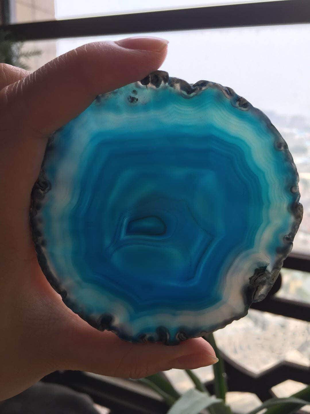 Set of 4 Blue Natural Agate Stone Coasters