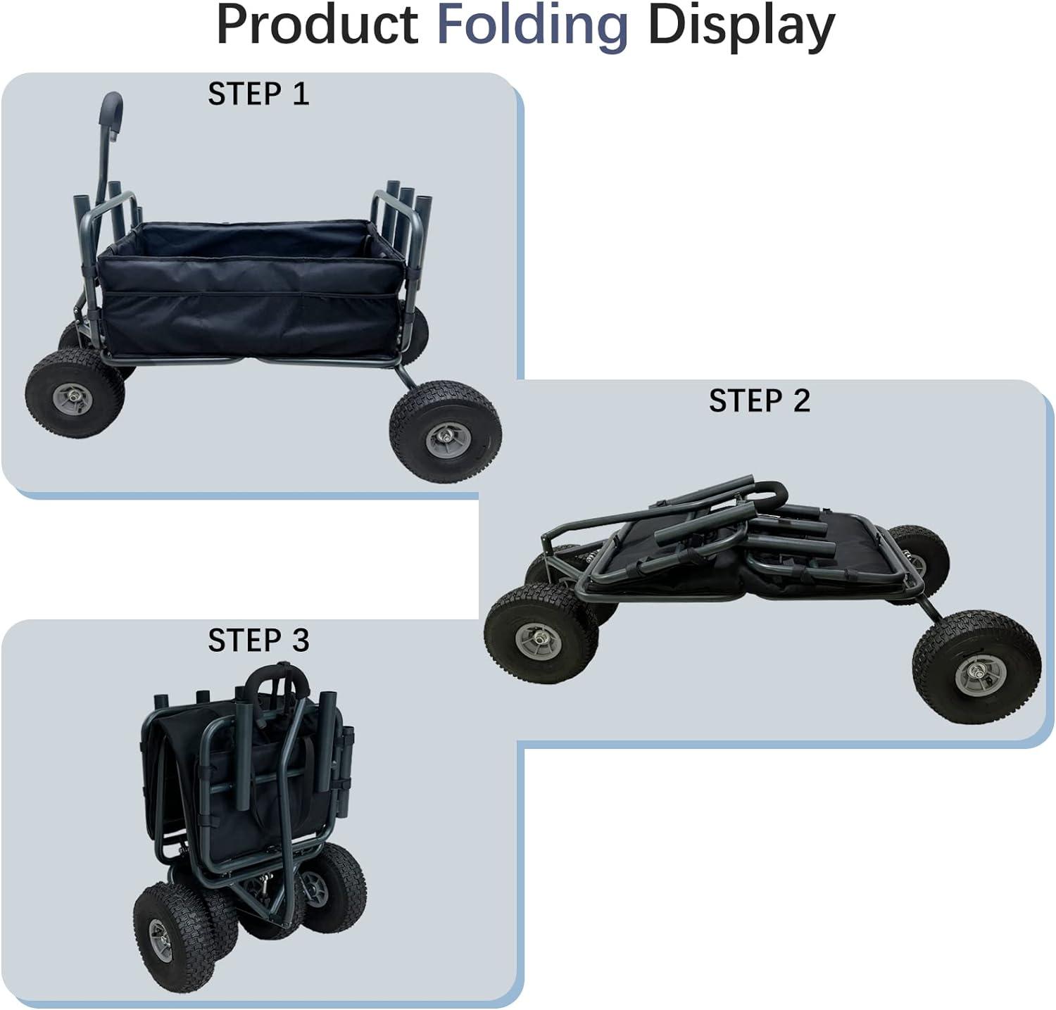 Heavy-Duty Foldable Fishing Cart with Pneumatic Wheels and Rod Holders